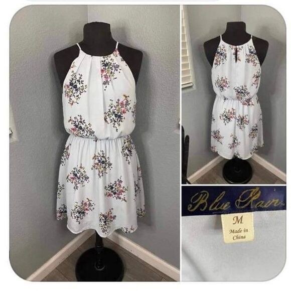 BLUE RAIN FLORAL DRESS 👗 M - Picture 1 of 2